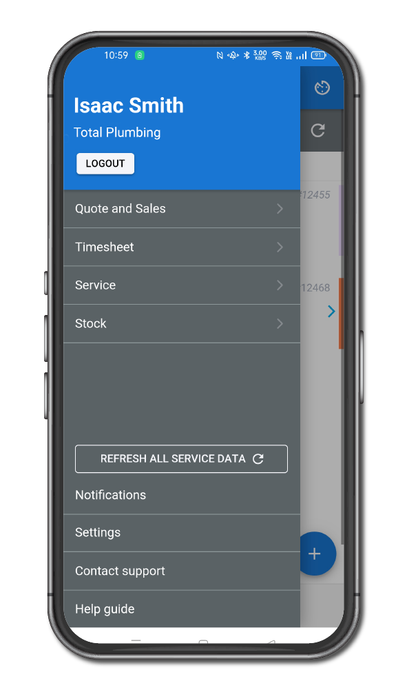 New menu in Simpro mobile including stock module