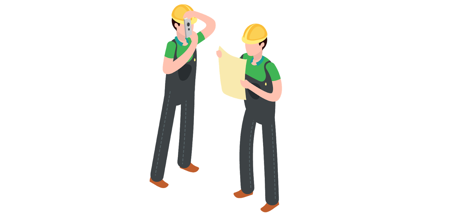 illustration of on-site workers using technology