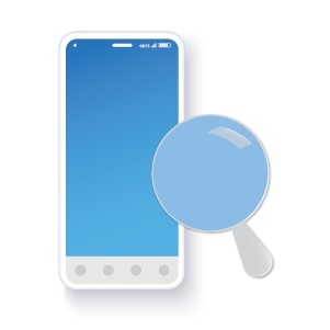 Magnifying glass focussed over a blue mobile phone screen
