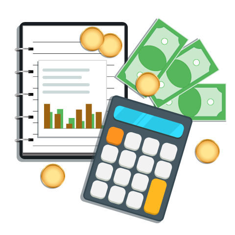 Illustration of accounting reports, calculator and money